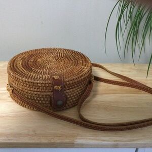 8” Round Rattan Crossbody Bag